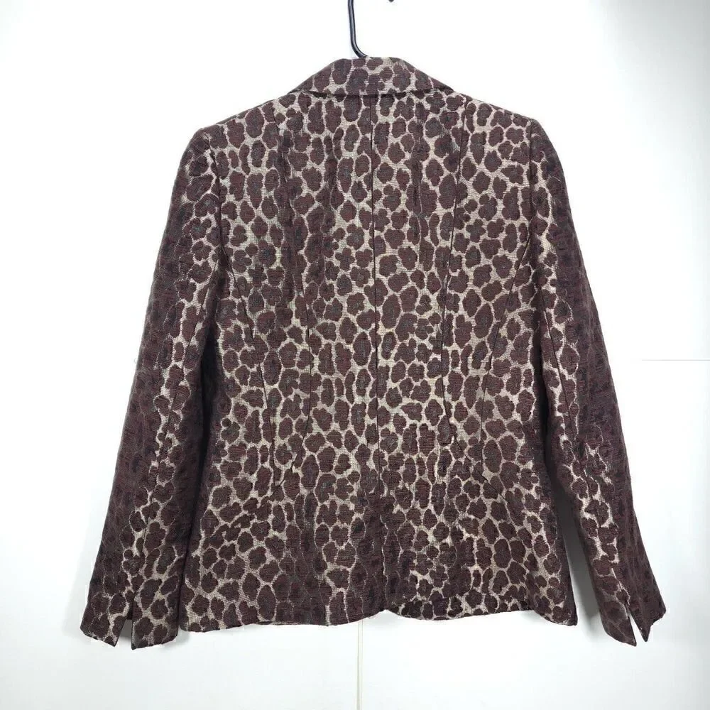 Lafayette 148 Women's Size 8 Raisin Multi Animal Leopard Button Blazer Jacket